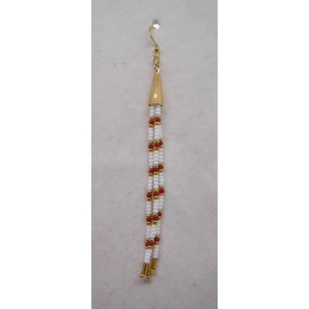 Earrings Beaded White, Red & Gold